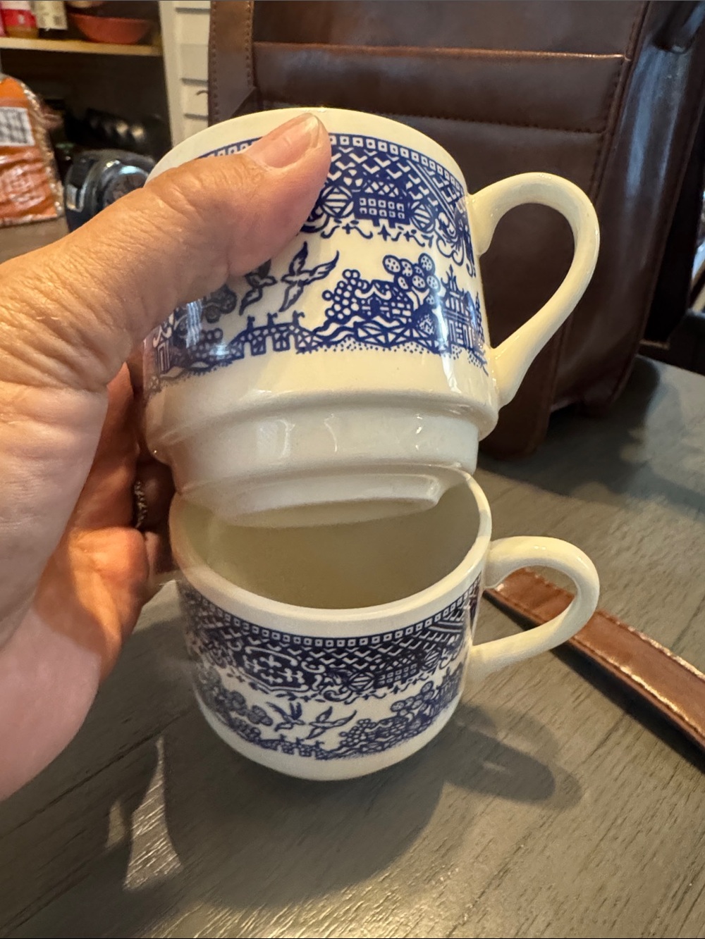 Blue and White Willow-Style Ceramic Teacup Set - Brand Unspecified